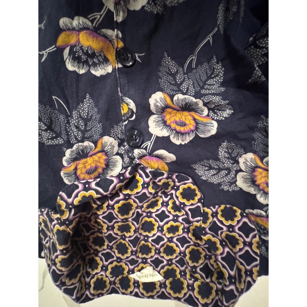Vera Bradley Floral Geometric Mixed Print Button Down Shirt and Pant Navy‎  XXL - Picture 2 of 7